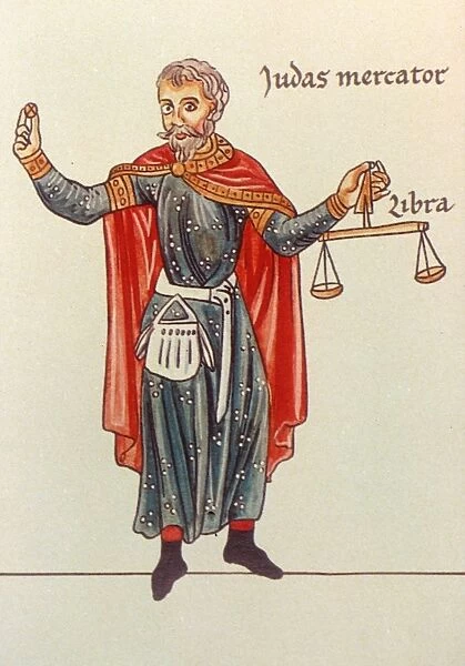 MEDIEVAL MERCHANT. Manuscript illumination from a Hortus Deliciarum, Alsace, 12th century