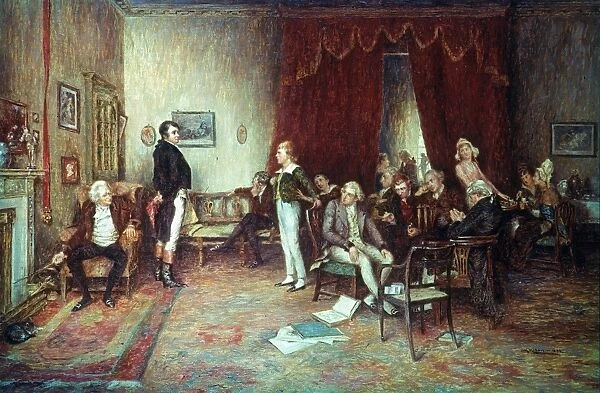 MEETING OF SCOTT & BURNS. The meeting of Sir Walter Scott and Robert Burns: painting by C