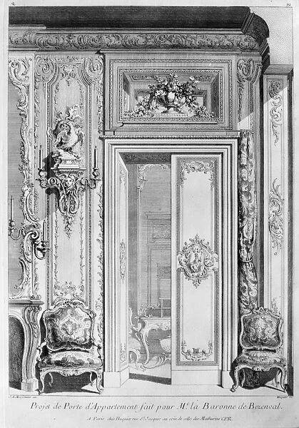 MEISSONIER: DOORWAY. Design for an apartment doorway. Engraving by Juste-Aurle Meissonnier, early or mid 18th century