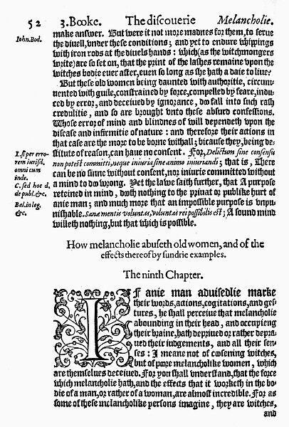 MELANCHOLIA, 1584. The beginning of a chapter on melancholia in old women