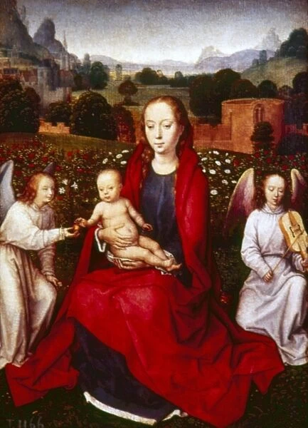 MEMLING: VIRGIN AND CHILD. The Virgin and Child Between Two Angels. Oil on panel