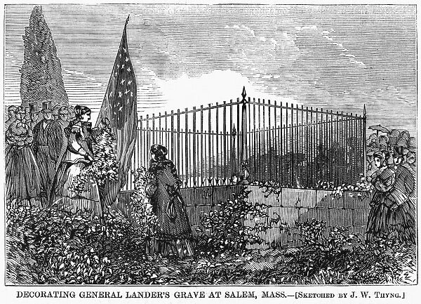 MEMORIAL DAY, 1868. Mourners decorating the grave of General Frederick W. Lander in Salem