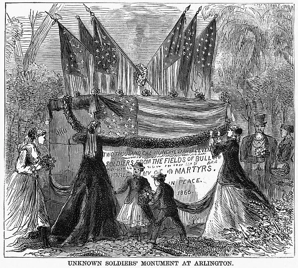 MEMORIAL DAY, 1868. Mourners gathered at the Unknown Soldiers Monument in Arlington Cemetery