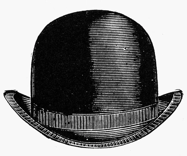 Mens black stiff felt bowler hat. Wood engraving, American, 1895