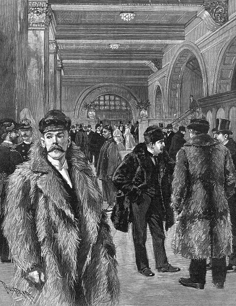 MENs FASHION, 1893. A Study in Overcoats. Fashionable men in a hotel lobby in Chicago