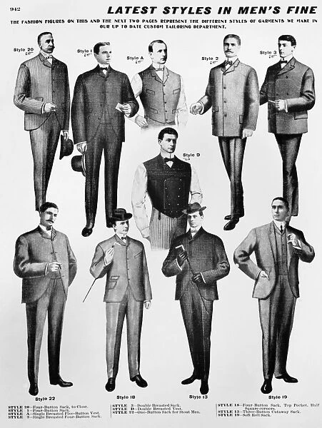MENs FASHION, 1902. American advertisement, 1902, for mens suits, sold by Sears