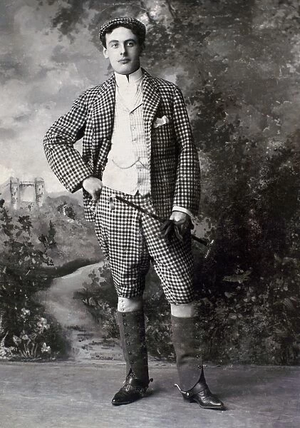 MENs FASHION, c1905. Studio photograph of a young man in riding costume, c1905