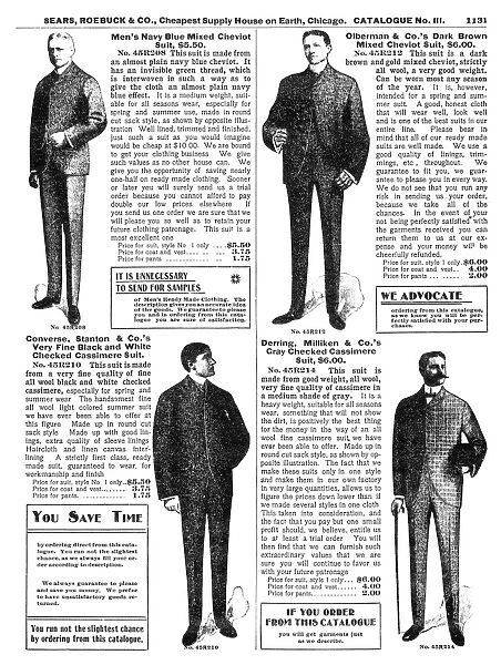 MENSWEAR, 1902. Mens suits;from the mail-order catalog of Sears, Roebuck & Co