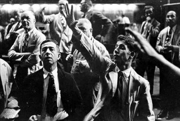 MERCHANDISE MART, 1949. Men working the floor at the Merchandise Mart in Chicago, Illinois