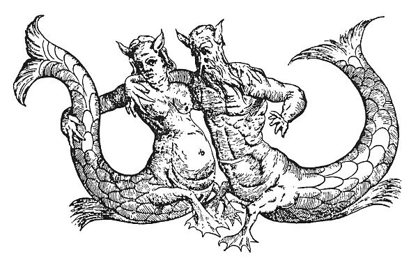 MERMAID & MERMAN, 1642. Mermaid and merman of the Nile Delta