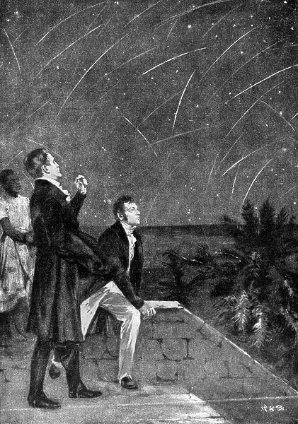 METEOR SHOWERS, 1799. Alexander von Humboldt and Aime Bonpland observing a meteor