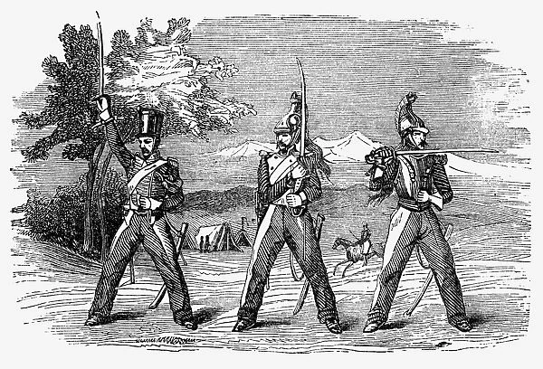 MEXICAN AMERICAN WAR, 1846. Dragoons exercising. Wood engraving, American, 1848