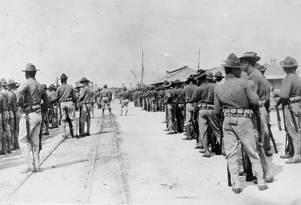 MEXICAN EXPEDITION, 1914. U. S. troops guarding the railway at Veracruz