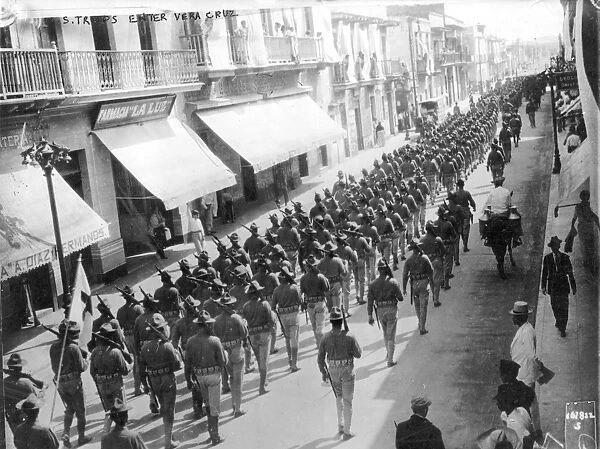 MEXICAN EXPEDITION, 1914. United States Marines entering Veracruz, Mexico, in 1914