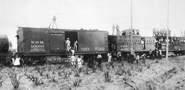 MEXICAN REVOLUTION, 1913. A train captured by Constitutionalists near Nuevo Laredo