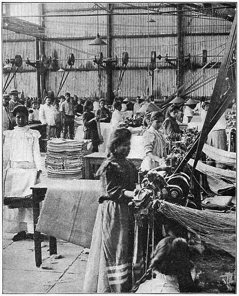 MEXICAN TEXTILE FACTORY. Women workers making coffee bags in a textile factory in Santa Gertrudis