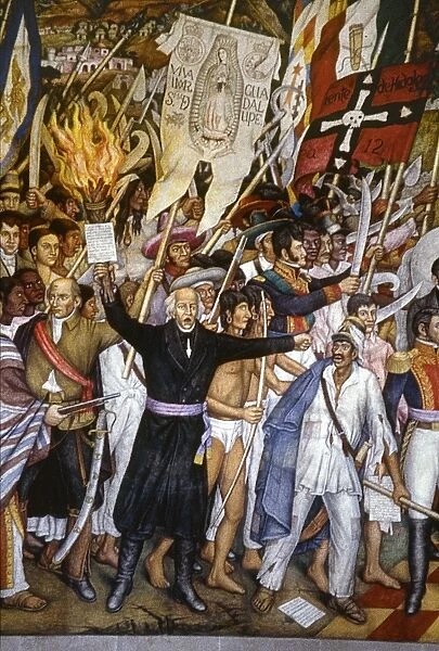 MEXICO: 1810 REVOLUTION. The Cry of Dolores, Miguel Hidalgos call to revolt, 16 September 1810. Detail of the mural by Juan O Gorman
