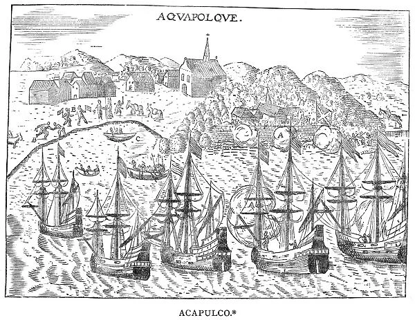 MEXICO: ACAPULCO, 1620. Spanish ships in the Pacific port of Acapulco. German engraving, 1620