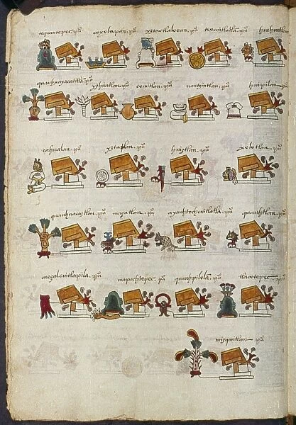 MEXICO: AZTEC CODEX. Aztec writing using symbols. The repeating symbol is the calli