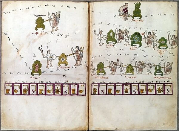 MEXICO: AZTEC CODEX. Post-conquest Aztec drawing of their legendary journey to Tenochtitlan