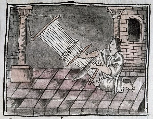 MEXICO: AZTEC WEAVER. Aztec woman weaving on a loom. Drawing from the Codex Florentino