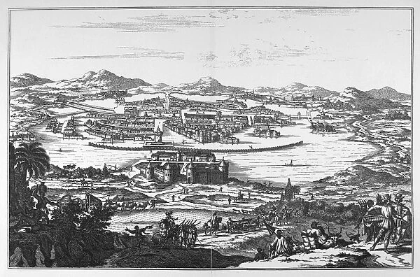 MEXICO CITY, 1671. Mexico City under Spanish rule. Line engraving, 19th century