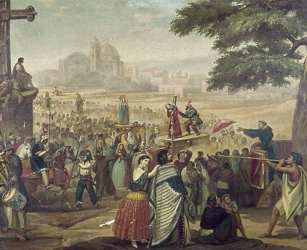 MEXICO: HOLY WEEK, 1858. Holy Week in Cuautitlan. Oil on canvas by Juan de Miranda