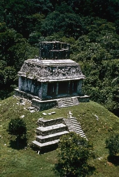 MEXICO: PALENQUE. The Temple of the Sun, c690 A. D. at the Mayan ruins of Palenque, Chiapas, Mexico