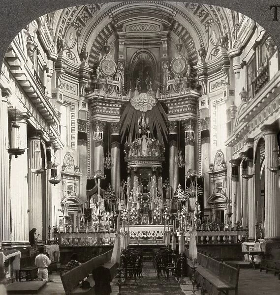 MEXICO: PUEBLA, c1920. Highly decorated interior of the church of San Francisco, Puebla, Mexico