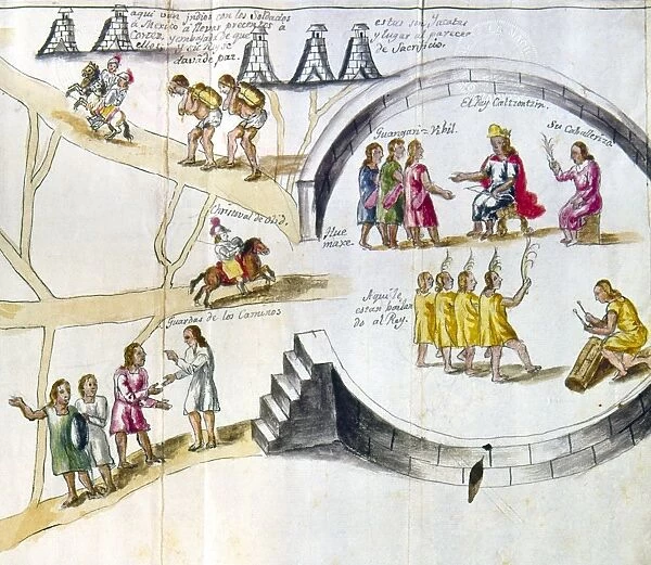 MEXICO: SPANISH CONQUEST. Mexican Indians dance for King Cavltzontzin (center)