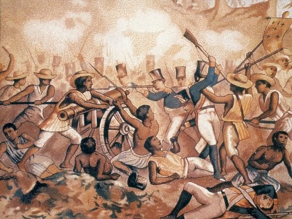 MEXICO: UPRISING, 1810. Followers of Miguel Hidalgo fight royalist troops at Monte de las Cruces
