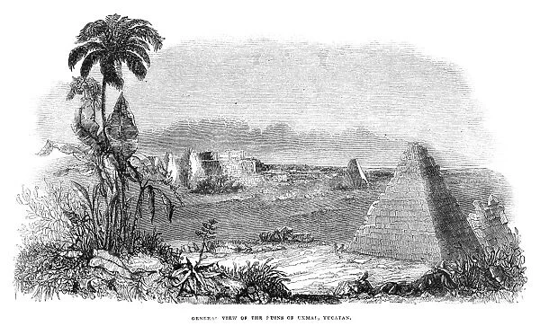 MEXICO: UXMAL, 1843. The Mayan ruins of Uxmal, Yucatan, Mexico. Engraving, English