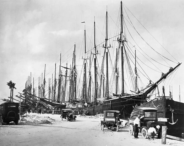 MIAMI HARBOR, 1925. Ships moored alongside Bayfront Park, Miami, Florida in 1925