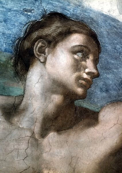MICHELANGELO: ADAM. Detail, Creation of Adam. Sistine Chapel ceiling, fresco, 1509-12