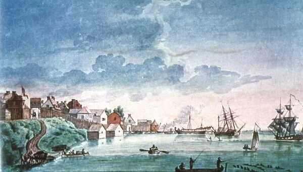 MICHIGAN: DETROIT, 1794. The earliest known painting of Detroit. Watercolor, anonymous
