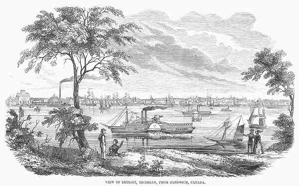 MICHIGAN: DETROIT, 1852. View of Detroit, Michigan, from Sandwich, Canada. Wood engraving, 1852