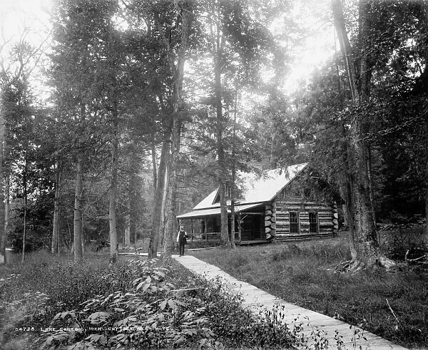 MICHIGAN: LOG CABIN. A log cabin in Lake Gogebic, Michigan. Photograph, c1880-1899