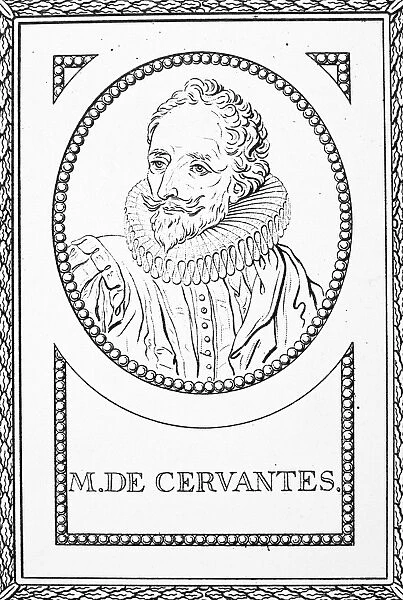 MIGUEL DE CERVANTES (1547-1616). Spanish novelist. Etching, French, 18th century, after a painting