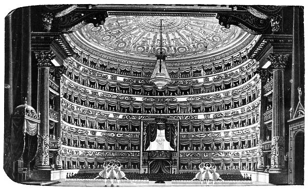 MILAN: LA SCALA, 1866. View of the interior of the Teatro alla Scala from the stage, Milan, Italy