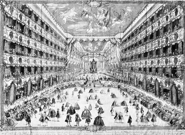MILAN: TEATRO DUCALE. An 18th century view of Teatro Ducale, Milan, on the evening of a ball