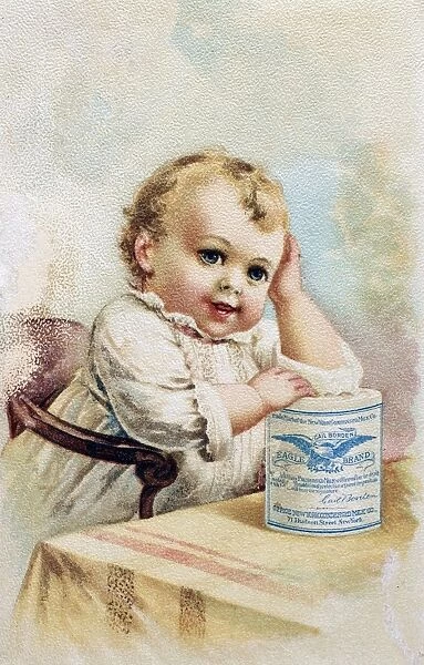 MILK TRADE CARD, 1893. Gail Borden condensed milk. American merchants trade card, 1893