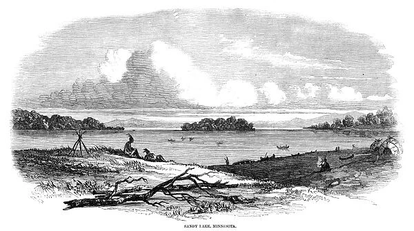 MINNESOTA: SANDY LAKE, 1858. View of Sandy Lake, Minnesota. Wood engraving, English