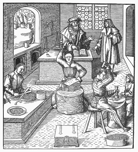 MINTING COINS, c1515. The minting of coins. Woodcut, German, by Hans Burgkmair, c1515