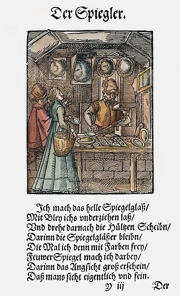 MIRROR MAKER, 1568. Woodcut, 1568, by Jost Amman