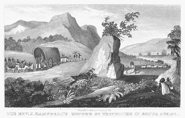 MISSIONARIES IN AFRICA. The Reverend J. Campbells Method of Travelling in South Africa. Steel engraving, American, 1837