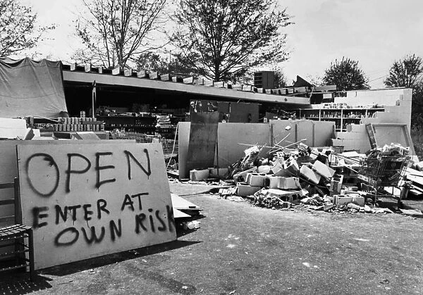 MISSISSIPPI: HURRICANE, 1969. A view of the remains of a grocery store in Gulfport, Mississippi, reopened for business in the aftermath of Hurricane Camille, 22 August 1969