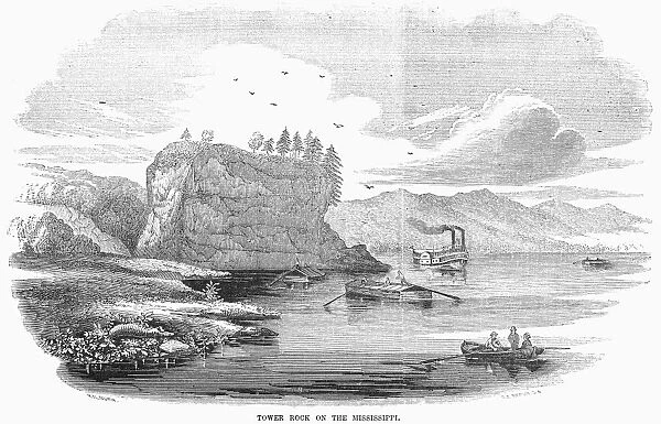 MISSISSIPPI RIVER, 1854. Tower Rock on the Mississippi River. Wood engraving, 1854