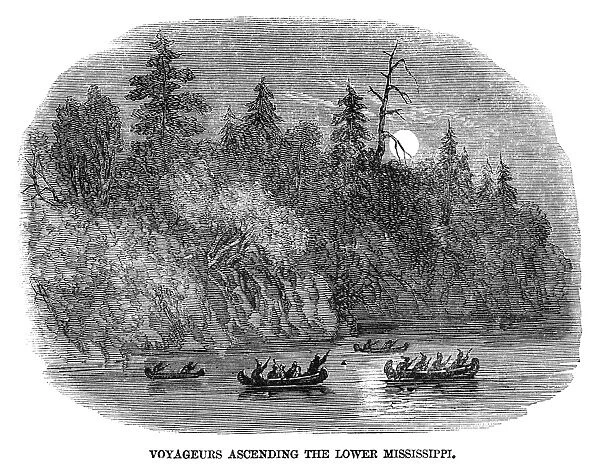 MISSISSIPPI RIVER, 1858. Canoes on the lower Mississippi River at night. Wood engraving