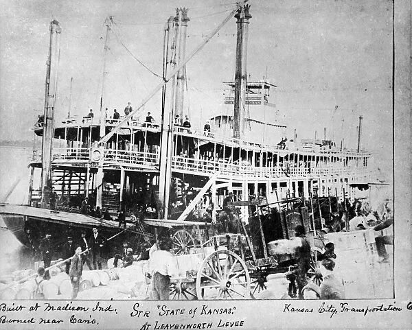 MISSOURI RIVER STEAMBOAT. The steamboat State of Kansas moored along the levee at Leavenworth