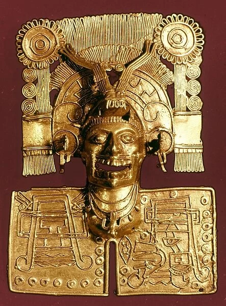 MIXTEC: GOD OF THE DEAD. Gold pendant of Mictlantecuhtli, god of the dead. Mixtec, c1400